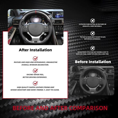 عجلة قيادة من ألياف الكربون الحقيقية لسيارة Lexus IS 200/250/300/RC-F 2013–2022 CT 2011-2017 NX 2014-2020 RC 2014-2019 ISF ​​2011-2020 GSF 2015-2020، مع مقبض جلدي مثقوب (خط تحديد المواقع الأحمر) in Kuwait