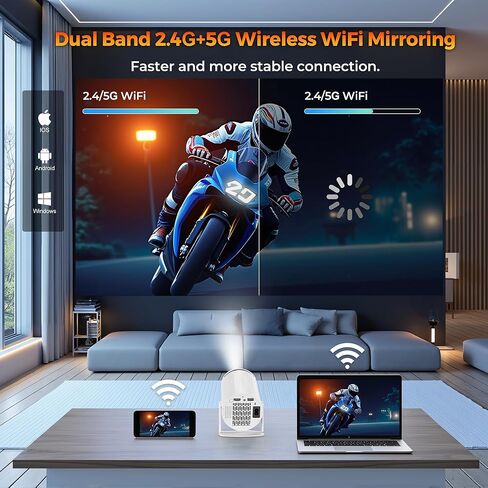 【التركيز التلقائي و1080 بكسل】جهاز عرض WellSonic صغير مع واي فاي وبلوتوث، جهاز عرض Moive محمول 260 Ansi للاستخدام في الهواء الطلق والسقف، حجر مفاتيح تلقائي، تحكم صوتي، مكبر صوت 5 وات، دعم 4K للمسرح المنزلي in Kuwait