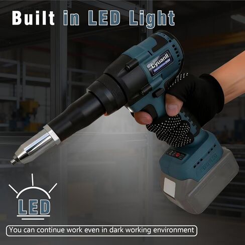 مسدس برشام لاسلكي مطور متوافق مع بطارية ميلووكي 18 فولت، أداة مسدس برشام كهربائية مع 3 مقاسات (1/8 بوصة، 5/32 بوصة، 3/16 بوصة) مسامير ألومنيوم، مجموعة مسدس برشام محرك بدون فرش مع ضوء LED (بدون بطارية) - أحمر in Kuwait