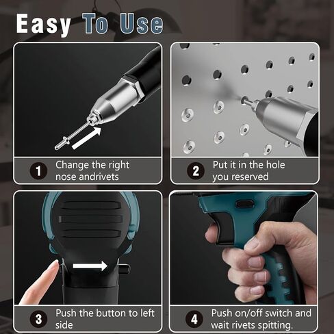 مسدس برشام لاسلكي مطور متوافق مع بطارية ميلووكي 18 فولت، أداة مسدس برشام كهربائية مع 3 مقاسات (1/8 بوصة، 5/32 بوصة، 3/16 بوصة) مسامير ألومنيوم، مجموعة مسدس برشام محرك بدون فرش مع ضوء LED (بدون بطارية) - أحمر in Kuwait