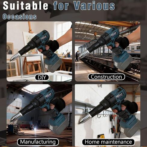 مسدس برشام لاسلكي مطور متوافق مع بطارية ميلووكي 18 فولت، أداة مسدس برشام كهربائية مع 3 مقاسات (1/8 بوصة، 5/32 بوصة، 3/16 بوصة) مسامير ألومنيوم، مجموعة مسدس برشام محرك بدون فرش مع ضوء LED (بدون بطارية) - أحمر in Kuwait