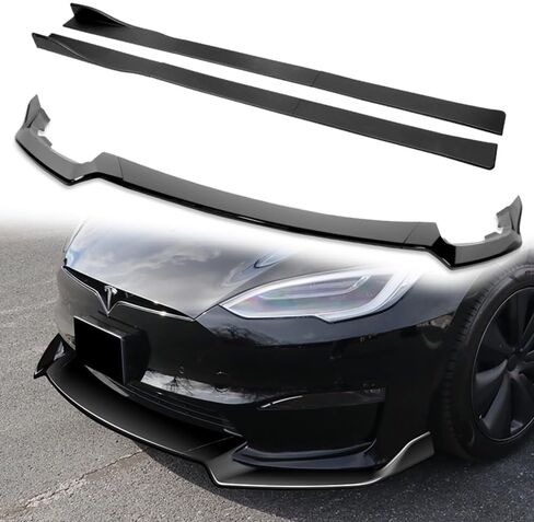 Q1-TECH, 9PCS Front Bumper Lip & Side Skirt Extensions Diffuser Compatible with 2021-2025 Tesla Model S (Do Not Fit for Old Style Bumper), Front Lip Spoiler Air Chin Splitter ABS (Painted Carbon) in Saudi Arabia