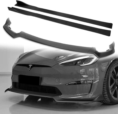Q1-TECH, 9PCS Front Bumper Lip & Side Skirt Extensions Diffuser Compatible with 2021-2025 Tesla Model S (Do Not Fit for Old Style Bumper), Front Lip Spoiler Air Chin Splitter ABS (Painted Carbon) in Kuwait