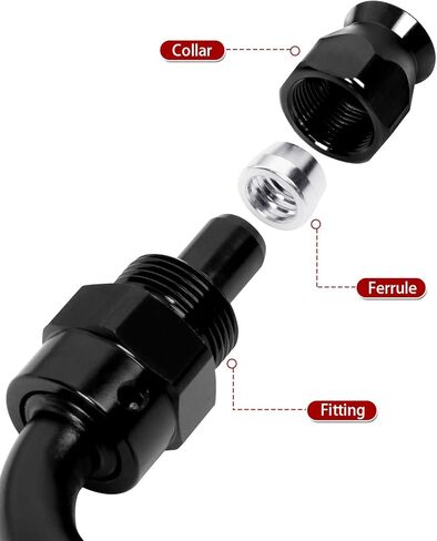 6AN PTFE خرطوم نهاية مناسب 90 درجة الكوع - دوار من الألومنيوم الأسود، نصف قطر محكم التدفق الكامل لخرطوم PTFE فقط in Saudi Arabia