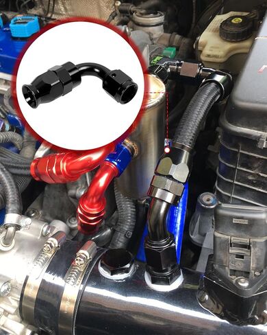 6AN PTFE خرطوم نهاية مناسب 90 درجة الكوع - دوار من الألومنيوم الأسود، نصف قطر محكم التدفق الكامل لخرطوم PTFE فقط in Saudi Arabia