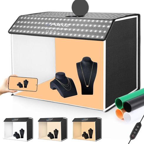 PULUZ Light Box Photography 24x24in, Portable Photo Studio Light Box with 120 LED Lights ＆6 Color backdrops Professional Photography Lighting Tent Kit for Big Product Photography Lightbox in Saudi Arabia