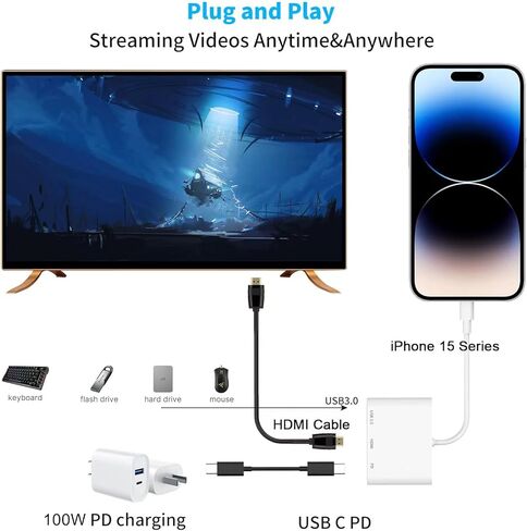 محول USB C إلى HDMI لجهاز iPhone 17، محول USB-C رقمي AV متعدد المنافذ، PD 100W، 4K 60 هرتز وUSB3.1، نوع C إلى HDMI متوافق مع iPhone 17، MacBook Pro، Ipad Pro in Saudi Arabia