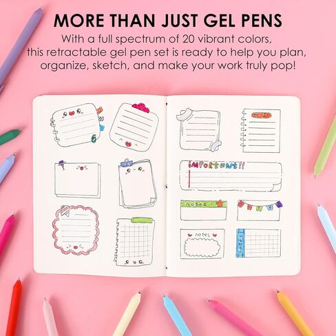 Grabie Retractable Colorful Gel Pens, Perfect for Vibrant Colored Writing and Sketching, Quick Dry Colored Gel Pens, 0.7 mm, Smooth Writing for Journaling and Note Taking, Pack of 20 in Saudi Arabia