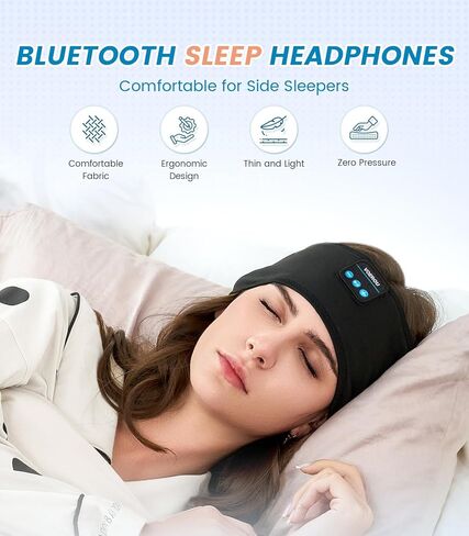 Voerou Sleep Headphones Bluetooth Headband for Women Men, Wireless Sleeping Headphones for Side Sleepers with Ultra-thin Stereo Speakers, Unique Gift for Men Sleeping Yoga Meditation Travel Office Nap in Kuwait