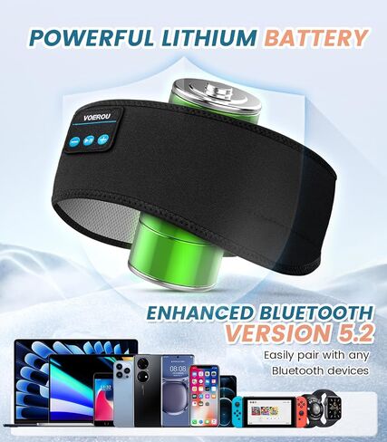 Voerou Sleep Headphones Bluetooth Headband for Women Men, Wireless Sleeping Headphones for Side Sleepers with Ultra-thin Stereo Speakers, Unique Gift for Men Sleeping Yoga Meditation Travel Office Nap in Kuwait