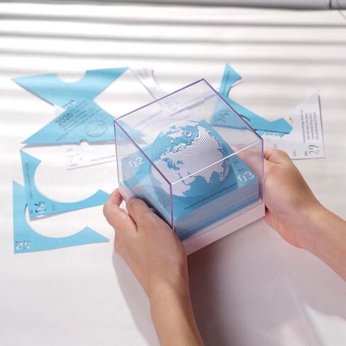Desk Calendar 2026 3D Earth Time Piece Tear Away Memo Pad with Inspirational Daily Notes, 365-Day Paper Sculpture Planning Calendar with Plastic Base & Clear Box Cover for Christmas & New Year Gifts in Saudi Arabia