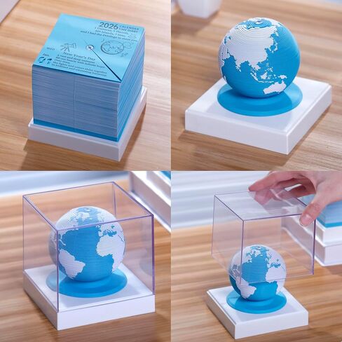 Desk Calendar 2026 3D Earth Time Piece Tear Away Memo Pad with Inspirational Daily Notes, 365-Day Paper Sculpture Planning Calendar with Plastic Base & Clear Box Cover for Christmas & New Year Gifts in Saudi Arabia