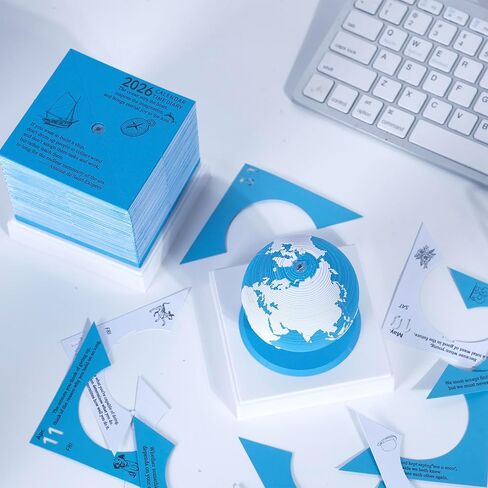 Desk Calendar 2026 3D Earth Time Piece Tear Away Memo Pad with Inspirational Daily Notes, 365-Day Paper Sculpture Planning Calendar with Plastic Base & Clear Box Cover for Christmas & New Year Gifts in Saudi Arabia