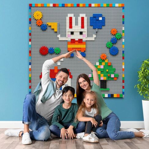 MIMAX Customize Building Block Wall, 470+ PCS Activity Wall Mount Toys Bricks with Self Adhesive Baseplate 8PCS (20"x10") for All Major Brands, Art Build On Table Wall, Gray in Saudi Arabia