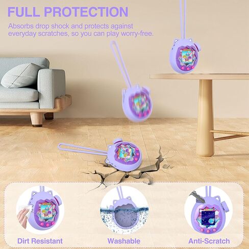 for Tamagotchi Paradise Silicone Case and Knob Cap, Soft Drop-Proof Portable Carrying Protective Case for Tamagotchi Paradise Accessories with Integrated Lanyard, Purple in Saudi Arabia