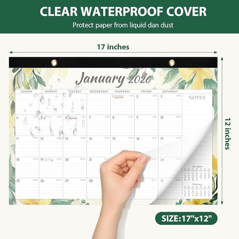Desk Calendar 2026, 18 Months Desktop/Wall Calendar 2026 Run until Jun. 2027, 17" x 12" Large Desk Planner, Home School Office Supplies for Women & Men in Kuwait