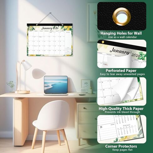 Desk Calendar 2026, 18 Months Desktop/Wall Calendar 2026 Run until Jun. 2027, 17" x 12" Large Desk Planner, Home School Office Supplies for Women & Men in Kuwait