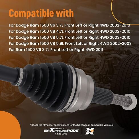 مجموعة عمود المحور الأمامي من maxpeedingrods لـ Dodge Ram 1500 2002-2010، لـ Ram 1500 2011، جانب السائق أو الراكب، استبدال # 5072389AA، 5072389AB in Kuwait
