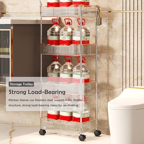 Acrylic Storage Trolley, Bathroom Kitchen Rolling Utility Cart Mobile Organization Shelves with Handle and Lockable Wheel(Gold,3 Tier) in Saudi Arabia