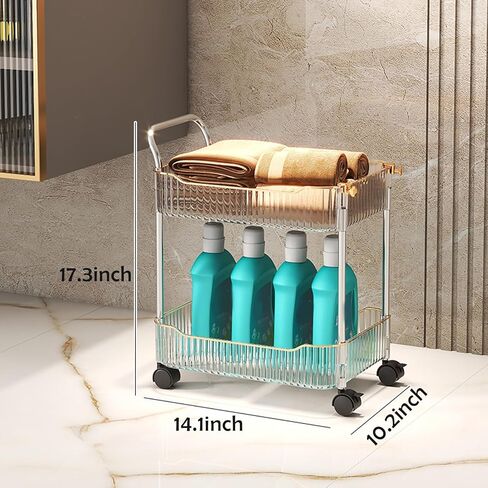 Acrylic Storage Trolley, Bathroom Kitchen Rolling Utility Cart Mobile Organization Shelves with Handle and Lockable Wheel(Gold,3 Tier) in Saudi Arabia