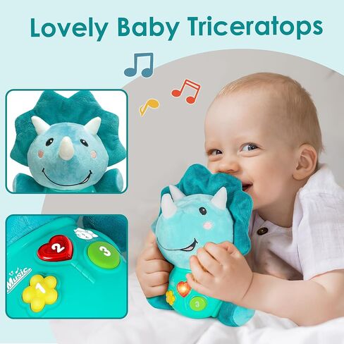 iPlay, iLearn Baby Dinosaur Musical Toys, Newborn Boys Soft Plush Stuffed Animal, Infant Tummy Time, Light Music Triceratops, 1st Birthday Shower Gift Basket Stuff 0 1 2 3 6 9 12 18 Month Toddler Girl in Kuwait