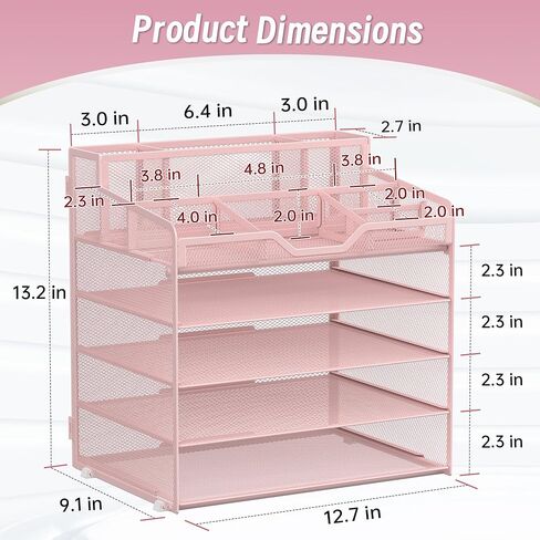 6 Tier Mesh Desk Organizer,Multi Functional Letter Paper Tray with 3 Pen Holders and 5 Adjustable Storage Compartments for Office Supplies Files and Mail Space Saving Desktop Organizer-Black in Saudi Arabia