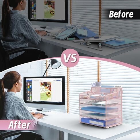 6 Tier Mesh Desk Organizer,Multi Functional Letter Paper Tray with 3 Pen Holders and 5 Adjustable Storage Compartments for Office Supplies Files and Mail Space Saving Desktop Organizer-Black in Saudi Arabia