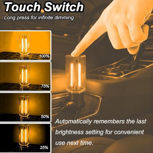 ضوء USB للسيارة قابل للتحكم باللمس، إضاءة محيطة داخلية من الزجاج العتيق، مصابيح داخلية محمولة للسيارة، مثالية لديكورات العطلات، وغرف النوم، وسيناريوهات التخييم in Kuwait