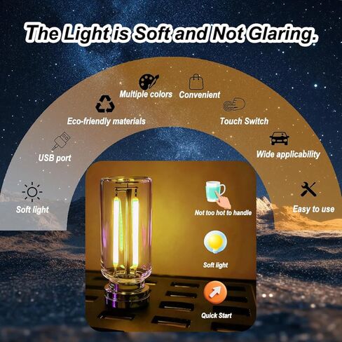 ضوء USB للسيارة قابل للتحكم باللمس، إضاءة محيطة داخلية من الزجاج العتيق، مصابيح داخلية محمولة للسيارة، مثالية لديكورات العطلات، وغرف النوم، وسيناريوهات التخييم in Kuwait