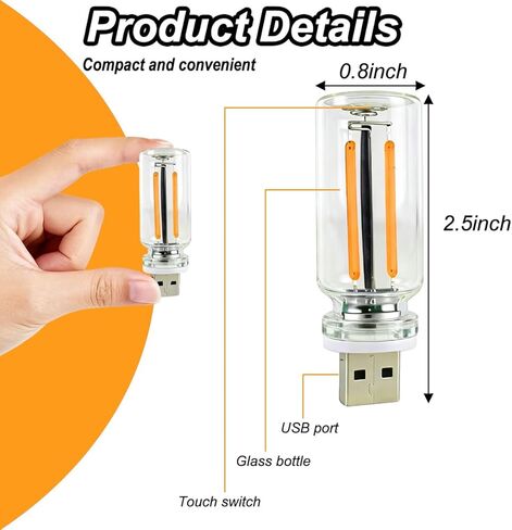 ضوء USB للسيارة قابل للتحكم باللمس، إضاءة محيطة داخلية من الزجاج العتيق، مصابيح داخلية محمولة للسيارة، مثالية لديكورات العطلات، وغرف النوم، وسيناريوهات التخييم in Kuwait