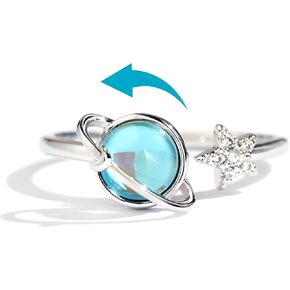 925 Sterling Silver New In Spinning Opal Planet Moon Star Fidget Rings for Women Aesthetic Stress Relief Spinner Anxiety Ring Anillos, Fidget Ring Women, Fidget Rings For Anxiety, Spinner Ring Women in Kuwait