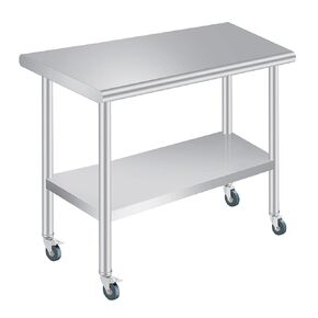 Stainless Steel Prep Table, 30 x 24 in, with Backsplash, Adjustable Undershelf and 4 Caster Wheels, Commercial Heavy Duty Table with Adjustable Under Shelf for Outdoor Use,Restaurants,Hotels,Works in Saudi Arabia