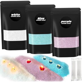 Bolu Fly Candle Sand with Wicks, Refillable Pearled Wax Beads Making Kits, 3-Color Unscented for Relaxation, Yoga, Meditation, Wedding & Home Decor (21oz, White, Blue, Purple) in Saudi Arabia