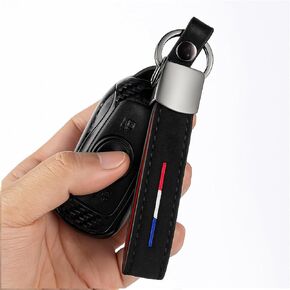 KE-KE 3-Color Flag Stripe Alcantara تطريز جلدي بندقية - سلسلة مفاتيح سوداء لجميع السيارات in Kuwait