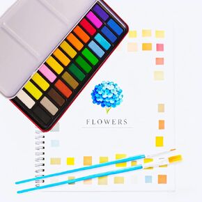 Tiaforza Watercolor Workbook, 24 Colors Beginner-Frendly Watercolor Paint Set with 2 Paint Brushes, 16 Spiral-Bound Pages Coloring Book for Adults (Flower) in Saudi Arabia