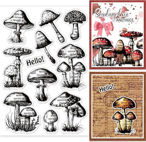 GLOBLELAND Ferns Mushrooms Clear Stamps for DIY Scrapbooking Mushroom Plants Silicone Stamp Seals Transparent Stamps for Cards Making Photo Album Journal Home Decoration 6.3×4.33inch in Kuwait