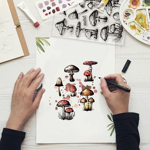 GLOBLELAND Ferns Mushrooms Clear Stamps for DIY Scrapbooking Mushroom Plants Silicone Stamp Seals Transparent Stamps for Cards Making Photo Album Journal Home Decoration 6.3×4.33inch in Kuwait
