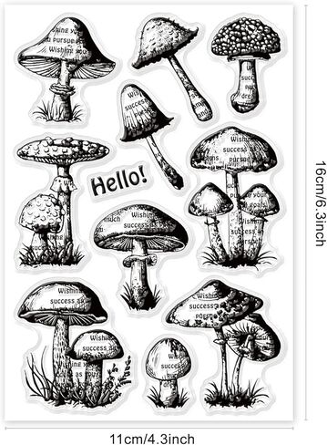 GLOBLELAND Ferns Mushrooms Clear Stamps for DIY Scrapbooking Mushroom Plants Silicone Stamp Seals Transparent Stamps for Cards Making Photo Album Journal Home Decoration 6.3×4.33inch in Kuwait