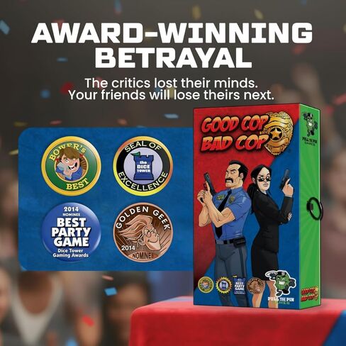Pull the Pin Games Good Cop Bad Cop - ألعاب الطاولة وألعاب الورق من أجل متعة ملحمية - لعبة بطاقات الهوية المخفية - خصم اجتماعي سريع الخطى - سهلة التعلم - 4-8 لاعبين - لعبة عائلية حائزة على جوائز in Saudi Arabia