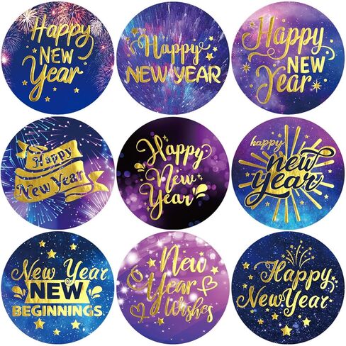 Ceiba Tree Happy New Year Stickers Round Gold Foil New Year Labels for Cards Envelopes Bags in Saudi Arabia