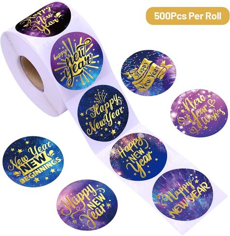 Ceiba Tree Happy New Year Stickers Round Gold Foil New Year Labels for Cards Envelopes Bags in Saudi Arabia