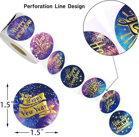 Ceiba Tree Happy New Year Stickers Round Gold Foil New Year Labels for Cards Envelopes Bags in Saudi Arabia