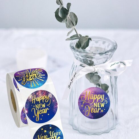 Ceiba Tree Happy New Year Stickers Round Gold Foil New Year Labels for Cards Envelopes Bags in Saudi Arabia