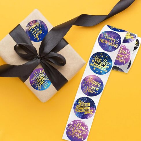 Ceiba Tree Happy New Year Stickers Round Gold Foil New Year Labels for Cards Envelopes Bags in Saudi Arabia
