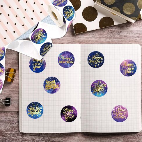Ceiba Tree Happy New Year Stickers Round Gold Foil New Year Labels for Cards Envelopes Bags in Saudi Arabia