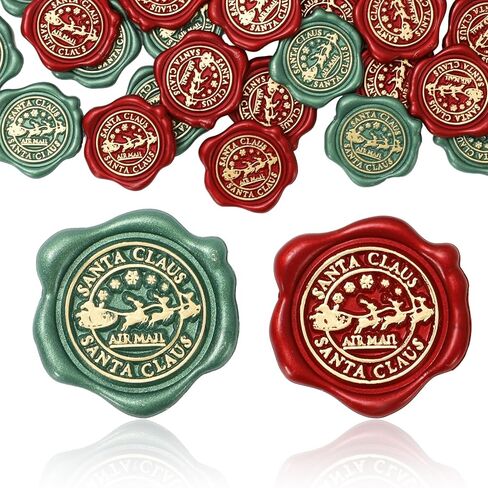 Whaline 50Pcs Christmas Wax Seal Stickers Santa Claus Reindeer Envelope Seal Stickers Green Red Gold 3D Self-Adhesive Embossed Decals for Xmas Greeting Invitation Card Gift in Saudi Arabia