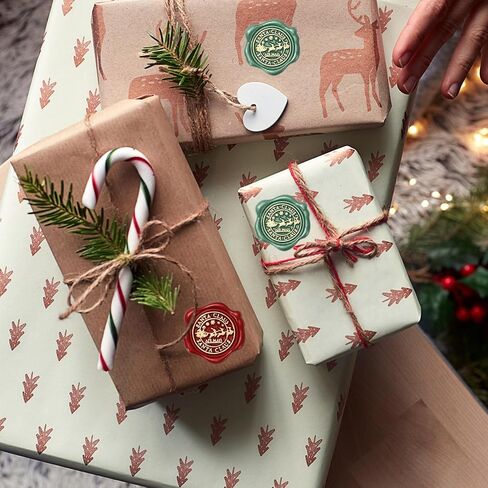 Whaline 50Pcs Christmas Wax Seal Stickers Santa Claus Reindeer Envelope Seal Stickers Green Red Gold 3D Self-Adhesive Embossed Decals for Xmas Greeting Invitation Card Gift in Saudi Arabia