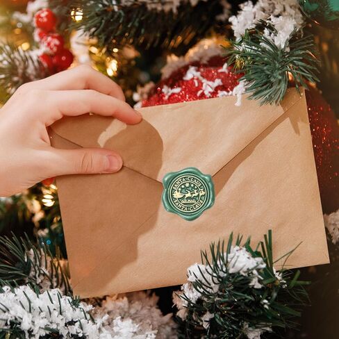 Whaline 50Pcs Christmas Wax Seal Stickers Santa Claus Reindeer Envelope Seal Stickers Green Red Gold 3D Self-Adhesive Embossed Decals for Xmas Greeting Invitation Card Gift in Saudi Arabia