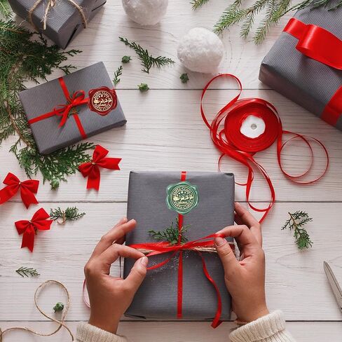 Whaline 50Pcs Christmas Wax Seal Stickers Santa Claus Reindeer Envelope Seal Stickers Green Red Gold 3D Self-Adhesive Embossed Decals for Xmas Greeting Invitation Card Gift in Saudi Arabia