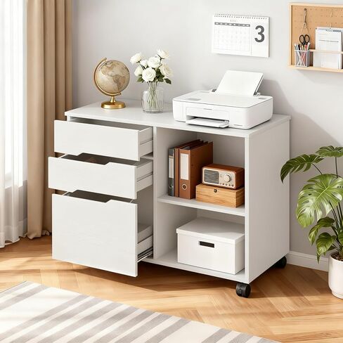 FDW 3 Drawer Lateral File Cabinet Mobile File Cabinet with Open Storage Shelves Office Printer Stand & Under-Desk Organizer with Wheels for Home Office,Black in Saudi Arabia